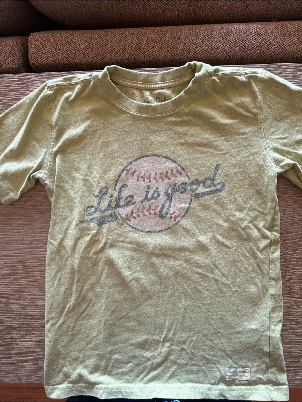 Life Is Good Olive Green Kids' Short Sleeve Tee with Baseball Graphic
